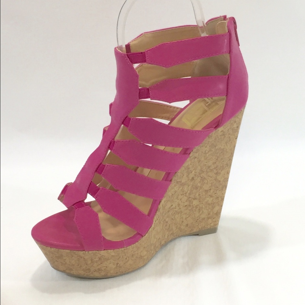Fuchsia Strappy Cork Platform Wedge Sandal